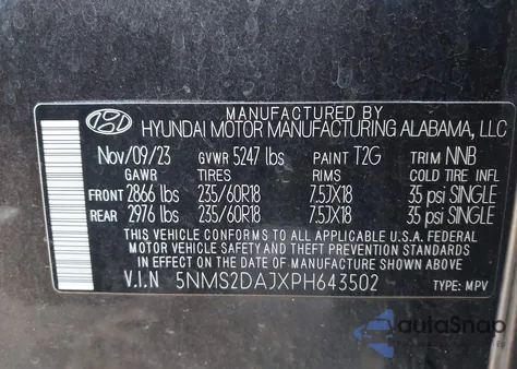 2023 Hyundai Santa Fe Sel from USA, damaged, VIN 5NMS2DAJXPH643502